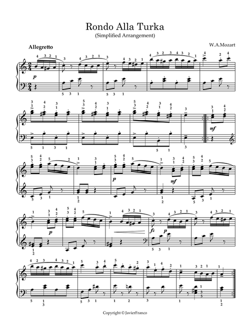 Turkish March-Rondo Alla Turka (Arr. javier franco) - Wolfgan Amadeus Mozart (Piano Solo)