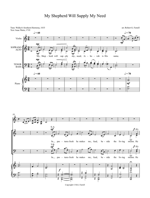 My Shepherd Will Supply My Needs-2020 (Arr. Robert G. Farrell) (Choral, SATB)