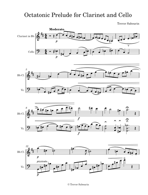 Octatonic Prelude for Clarinet and Cello - Trevor Sabourin