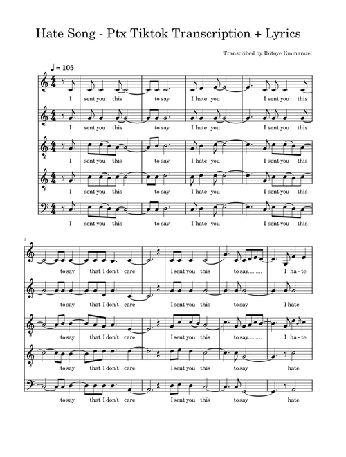 Hate Song - Ptx Tiktok Transcription + Lyrics