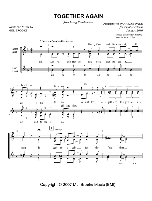 Together Again (Arr. Aaron Dale) - Mel Brooks (Choral, SSAA)