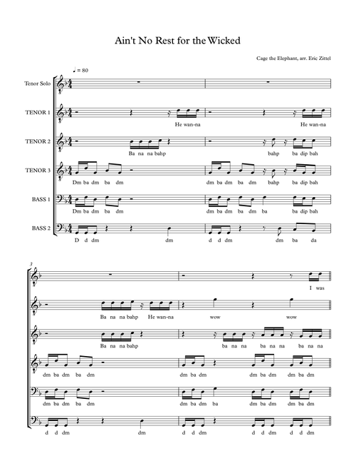 Ain't No Rest For The Wicked (Arr. Eric Zittel) - Cage The Elephant (Choral, TTBB)