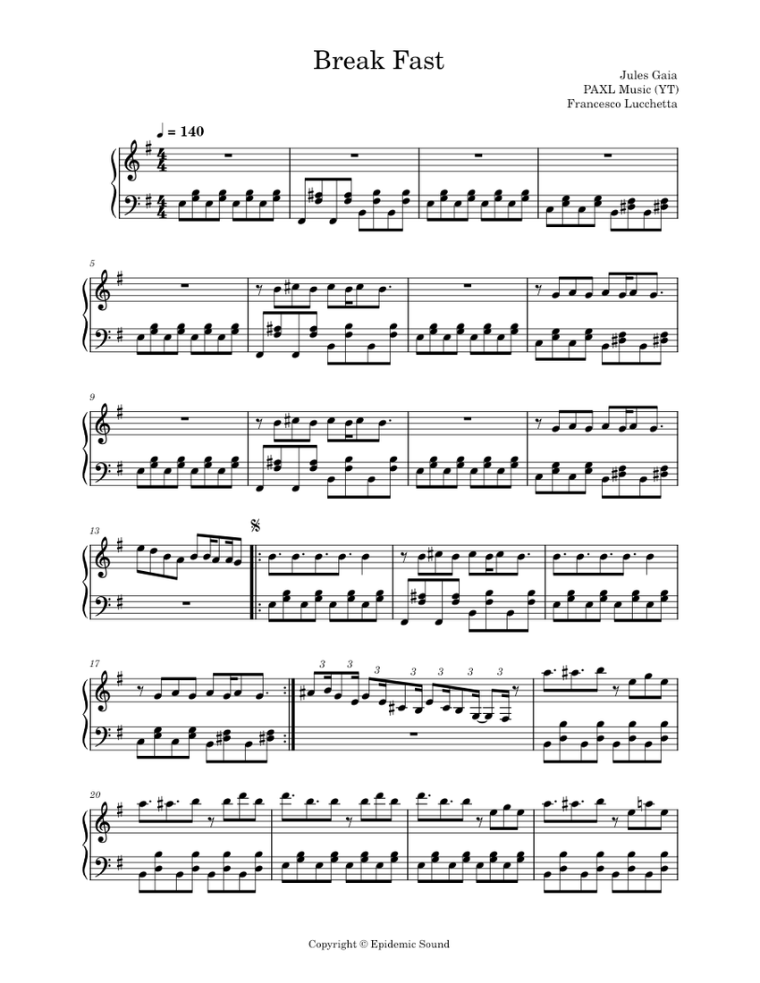 Break Fast – Jules Gaia Piano Solo Sheet music for Piano (Solo ...