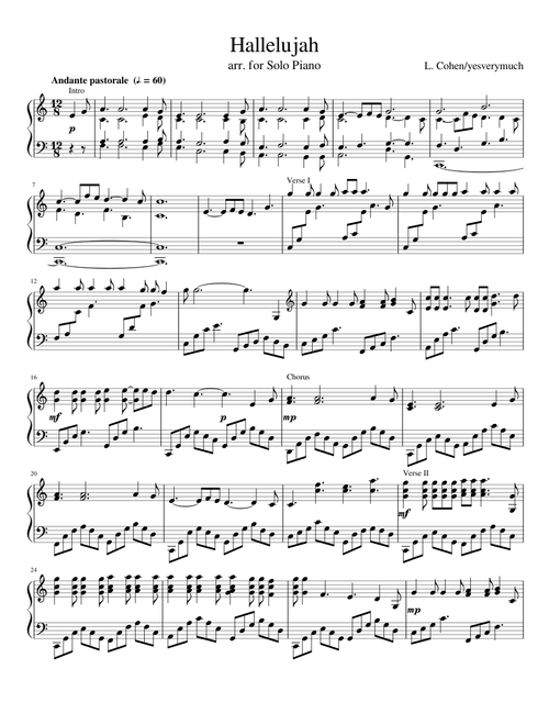 L. Cohen's Hallelujah for Solo Piano