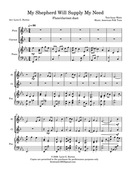 My Shepherd Will Supply My Need (Arr. Lynn G. Burton) - Isaac Watts (Instrumental Duet and Piano)