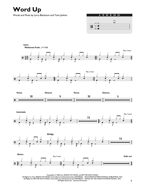 Word Up - Cameo (Drum Chart)