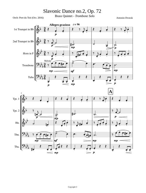 Slavonic Dance no. 2, Op. 72 - A Dvorak (Brass Quintet)
