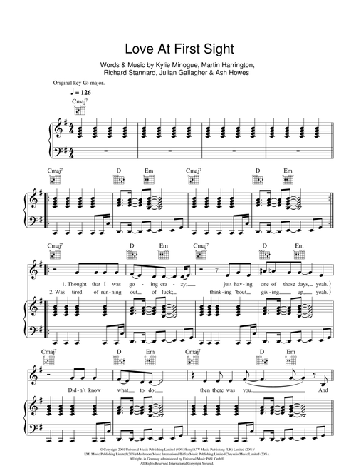 Love At First Sight - Kylie Minogue (Piano-Vocal-Guitar (Piano Accompaniment))
