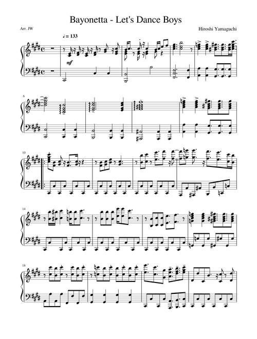 Bayonetta Soundtrack - Let's Dance Boys - solo piano