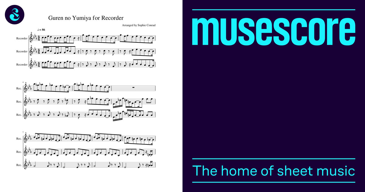 Guren no Yumiya for Recorder Sheet Music for Piano, Recorder