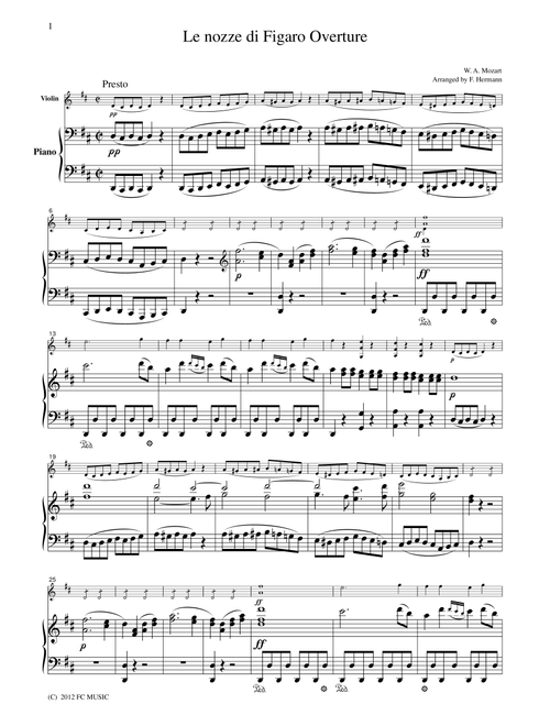 Mozart Le nozze di Figaro Overture, for Violin & Piano, VM003 (Arr. F. Hermann) (Instrumental Solo (with Piano Accompaniment))