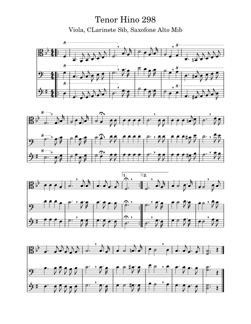 Tenor Hino 63 para Violas clarinetes Sib e Saxofones Mib Sheet music