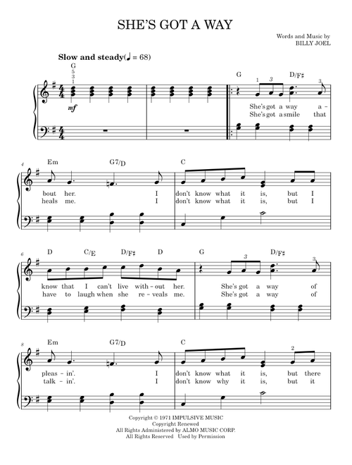 She’s Got a Way - Billy Joel (Easy Piano)