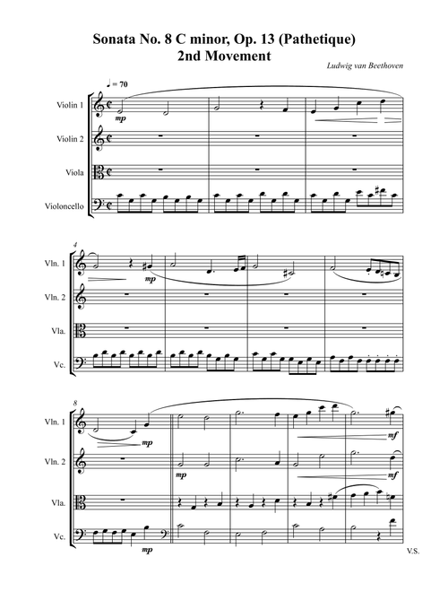 String Quartet - Sonata No. 8 C minor, Op. 13 (Pathetique) 2nd Movement (Arr. Wesley S. SIlva) - Ludwig van Beethoven (String Quartet)