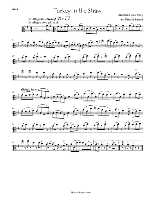 Turkey in the Straw for viola solo (Arr. Hitoshi Suzuki) - American Folk Song (Viola Solo)
