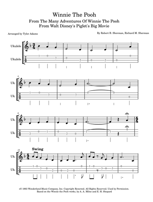 Winnie The Pooh (Arr. Tyler Adams) - Richard M. Sherman, Robert B. Sherman (Ukulele)