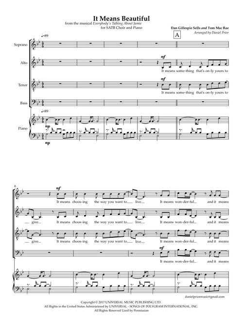 It Means Beautiful (Arr. Daniel Prior) - Dan Gillespie Sells (Choral, SATB)