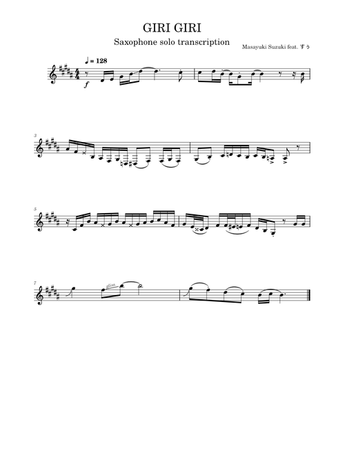 GIRI GIRI – Masayuki Suzuki (Saxophone solo transcription)