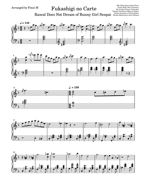 Fukashigi No Carte (Arr. Fonzi M) - Rascal Does Not Dream Of Bunny Girl Senpai (Piano Solo)