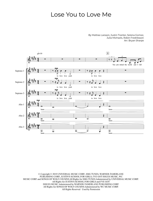 Lose You To Love Me (Arr. Bryan Sharpe) - Selena Gomez (Choral, SA)