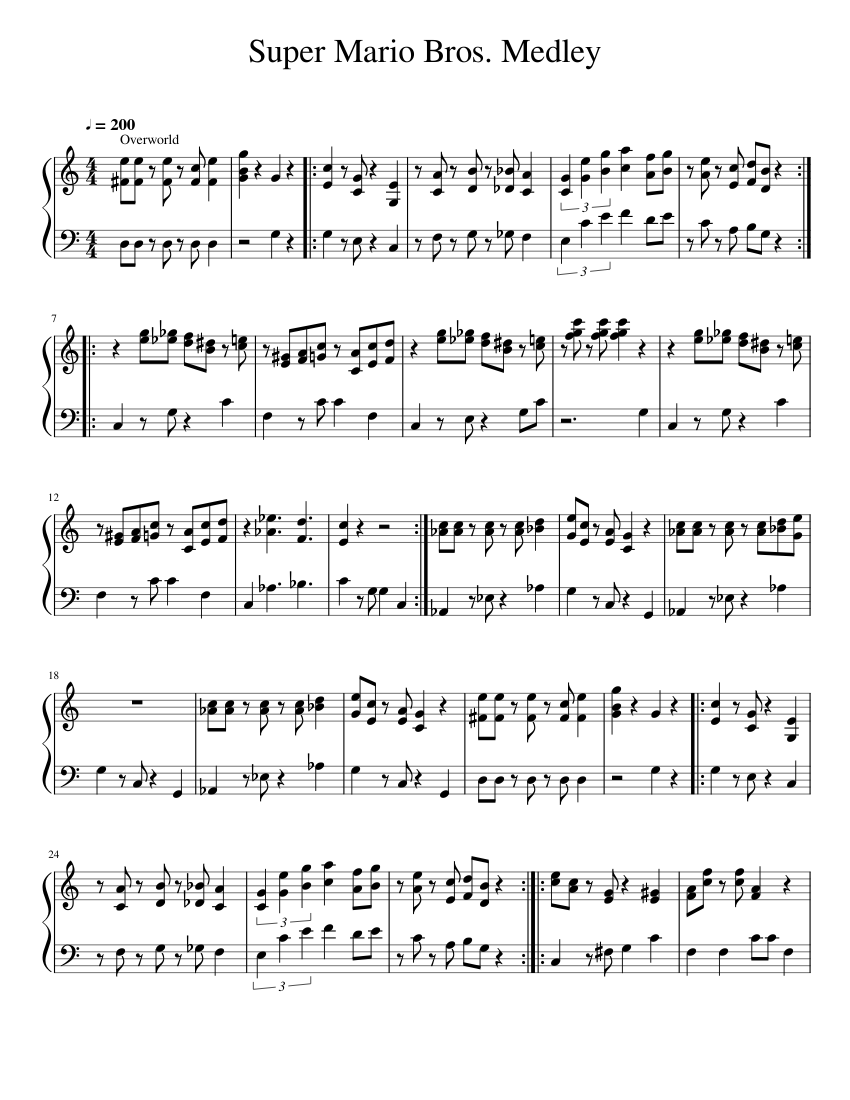 Super Mario Bros. Medley Sheet Music For Piano (Solo) | Musescore.com