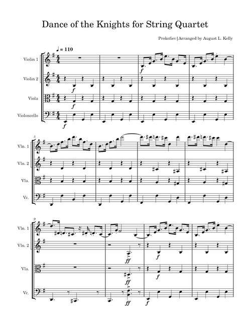 Dance of the Knights for String Quartet – Sergei Prokofiev