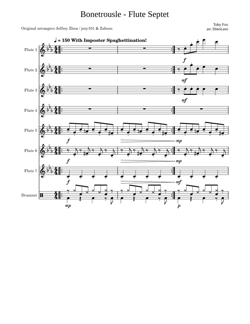 Undertale OST (Flute Septet) Sheet music for Flute, Drum