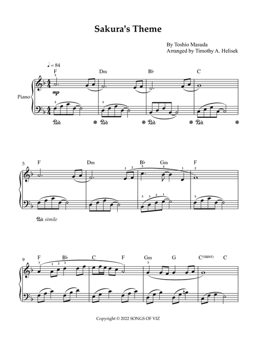 Sakura's Theme (Arr. Timothy A. Helisek) - Toshio Masuda (Piano Solo)