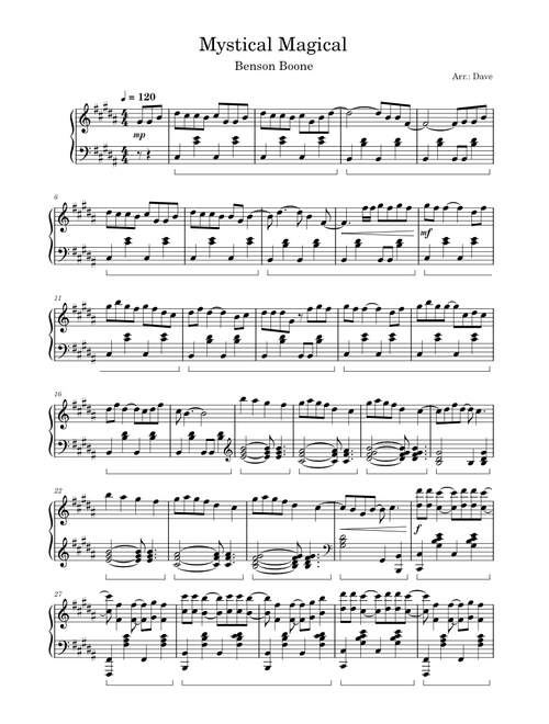 Mystical Magical – Benson Boone sheet music arranged by dave2f for Solo