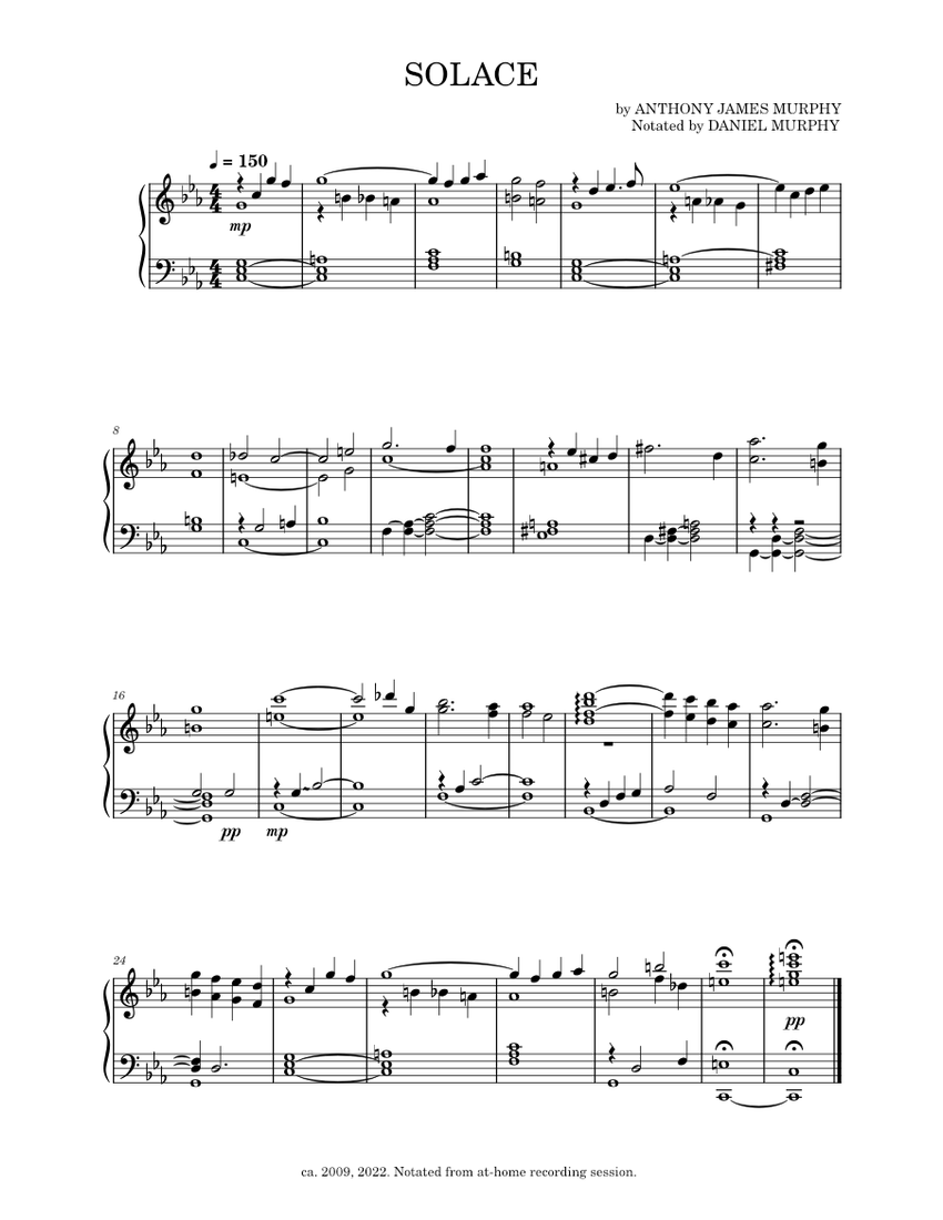 Solace Anthony James Murphy Sheet music for Piano (Solo) Easy