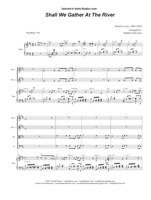 Shall We Gather At The River (String Quartet and Piano) (Arr. Stephen DeCesare) (String Quartet)