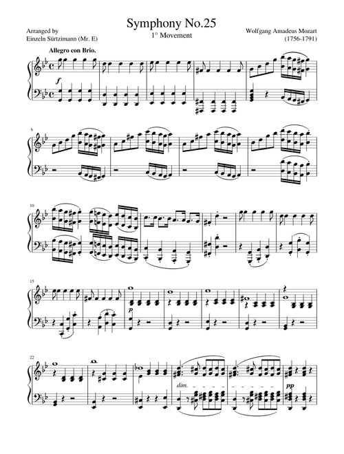 Mozart - Symphony No.25 - Piano Solo