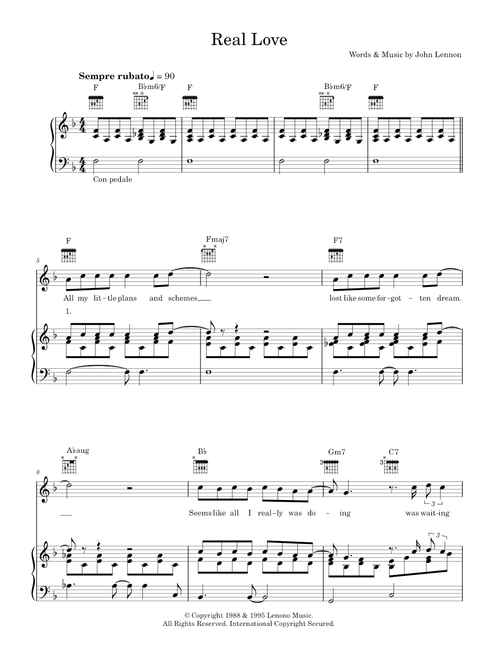 Real Love - Tom Odell (Piano-Vocal-Guitar (Piano Accompaniment))