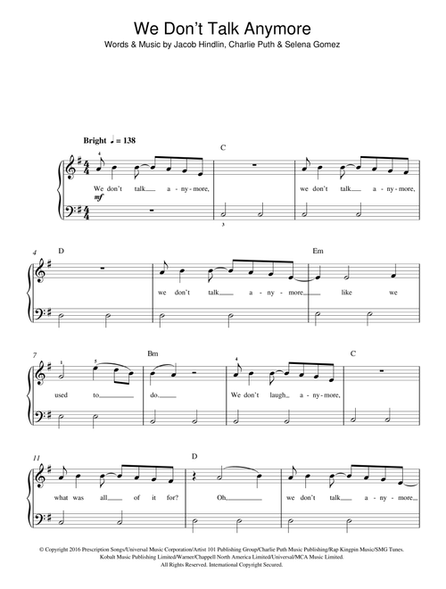 We Don't Talk Anymore (featuring Selena Gomez) - Charlie Puth (Beginner Piano (Abridged))