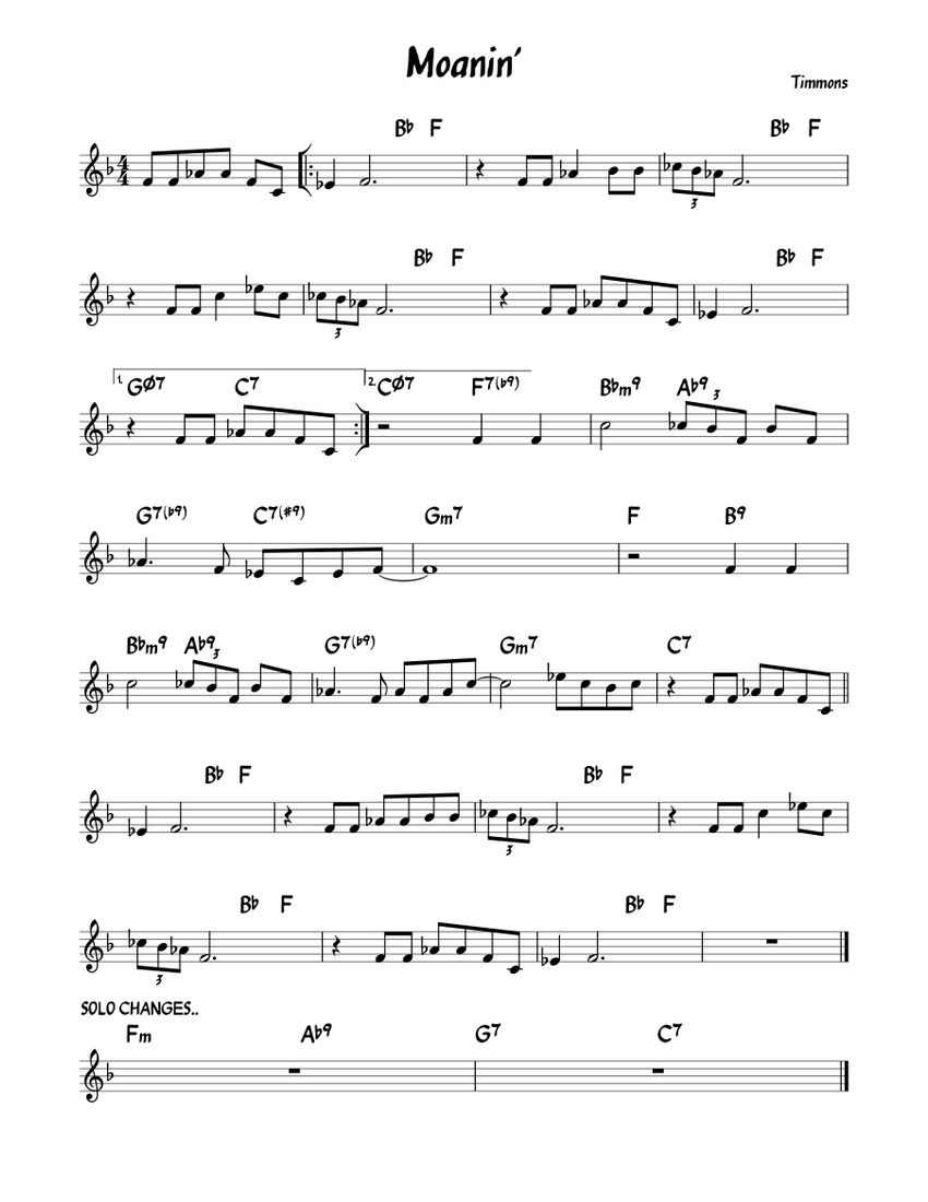 Moanin' Sheet Music For Piano (Solo) | Musescore.com