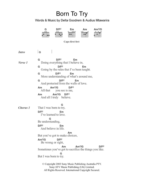 Born To Try - Delta Goodrem (Guitar Chords-Lyrics)
