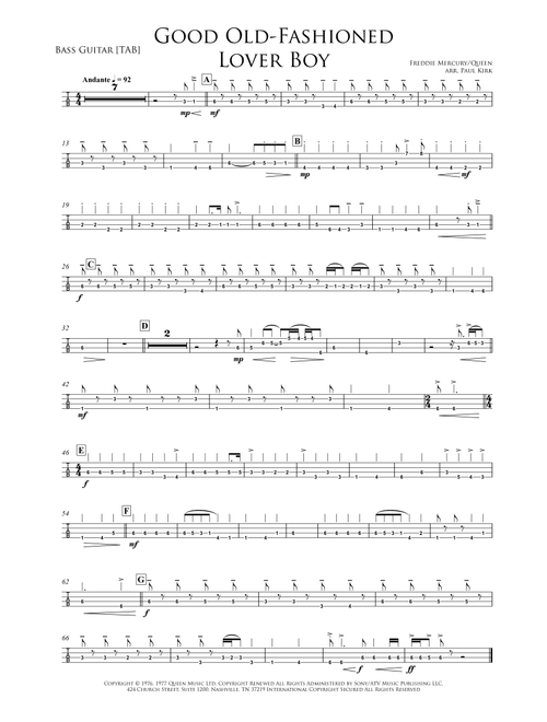Good Old-fashioned Lover Boy (Arr. Paul Kirk) - Queen (Bass Tab)