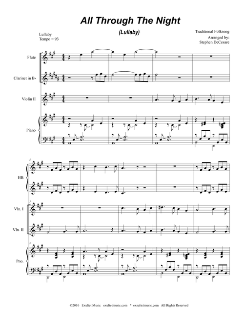 All Through The Night (Lullaby) (for String Quartet and Piano) (Arr. Stephen DeCesare) - Traditional Folktune (Large Ensemble)