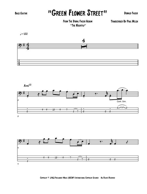 Green Flower Street (Arr. Accubass) - Steely Dan (Bass Tab)