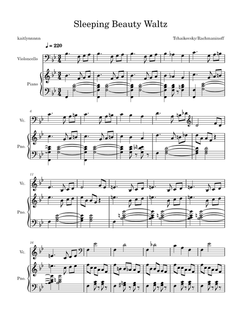 Sleeping Beauty Waltz- Cello and Piano
