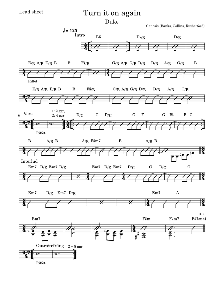 Turn it on again - Lead sheet Sheet Music with Chords for Piano