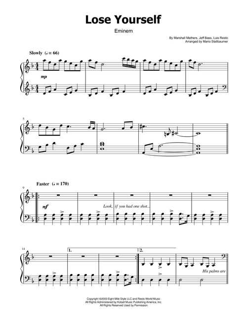 Lose Yourself (Arr. Mario Stallbaumer) - Eminem (Piano Vocal)