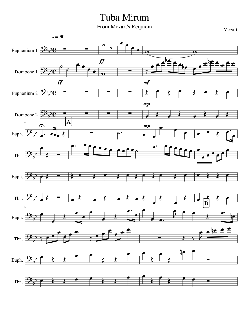 Tuba Mirum Sheet music for Trombone, Euphonium (Mixed Quartet