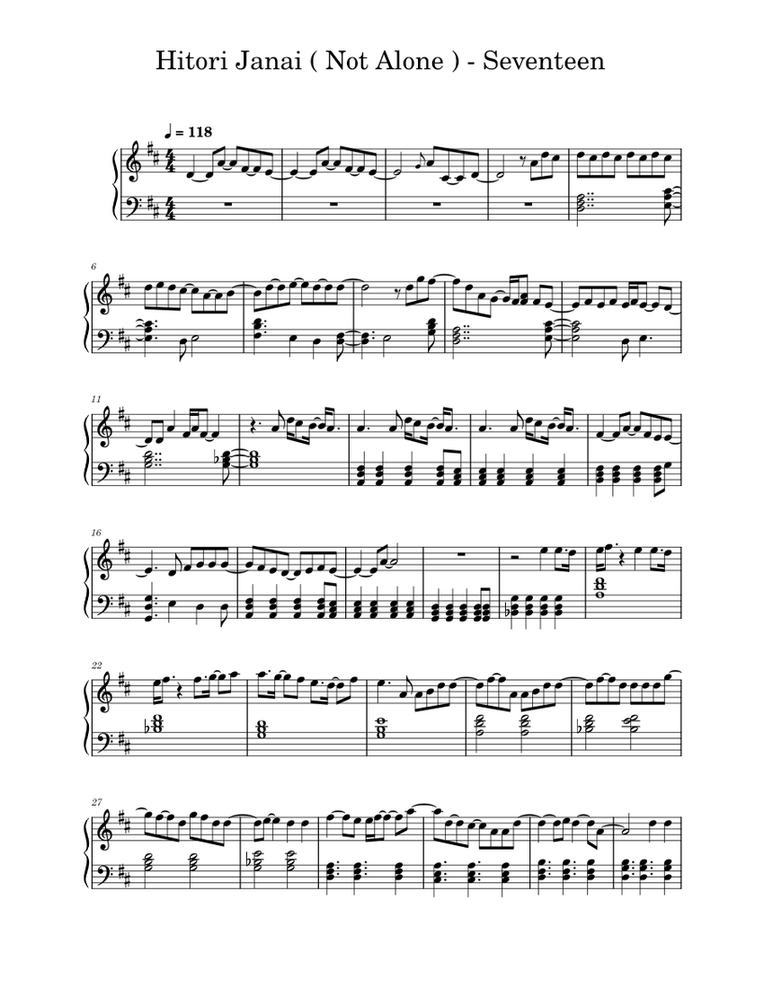 Hitori Janai (Not Alone) – SEVENTEEN (세븐틴) Sheet Music