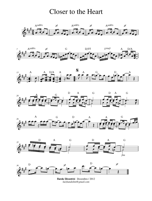 Closer To The Heart (Arr. Luiz Anthony) - Rush (Lead Sheet - Fake Book)