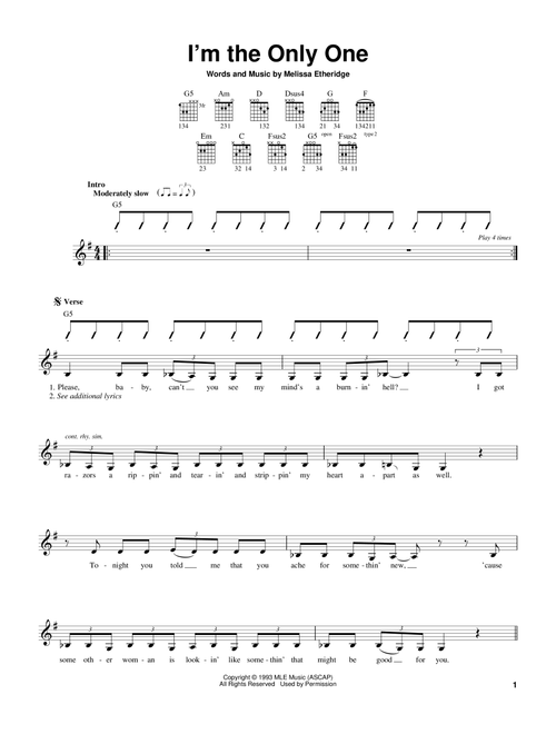 I'm The Only One - Melissa Etheridge (Easy Guitar)