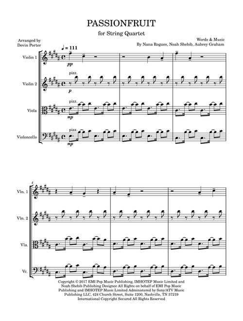 Passionfruit (Arr. Devin Porter) - Drake (String Quartet)