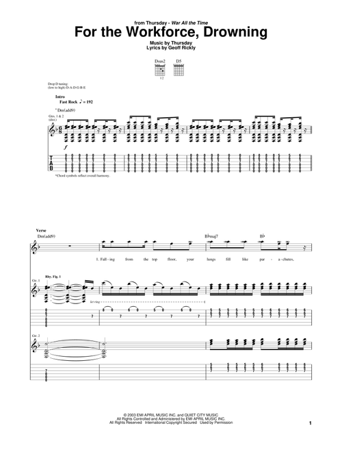 For The Workforce, Drowning - Thursday (Guitar Tab)