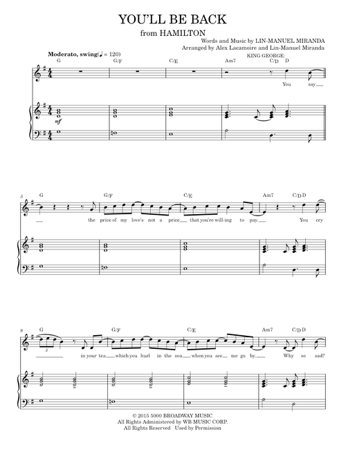 You'll Be Back (from Hamilton) - Lin-Manuel Miranda (Piano Vocal)