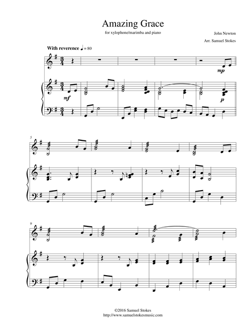 Amazing Grace - for xylophone or marimba with piano (Arr. Samuel Stokes) - John Newton (Instrumental Duet and Piano)